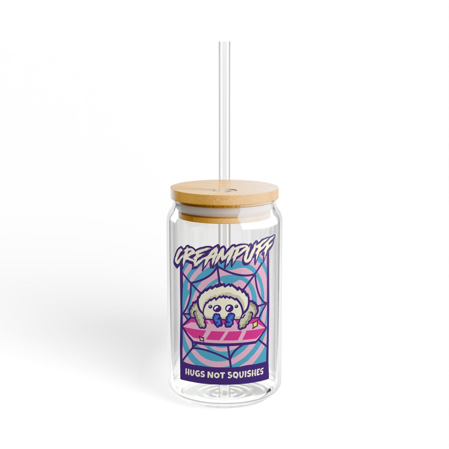 CREAMPUFF HUGS NOT SQUISHES SIPPER GLASS, 16OZ