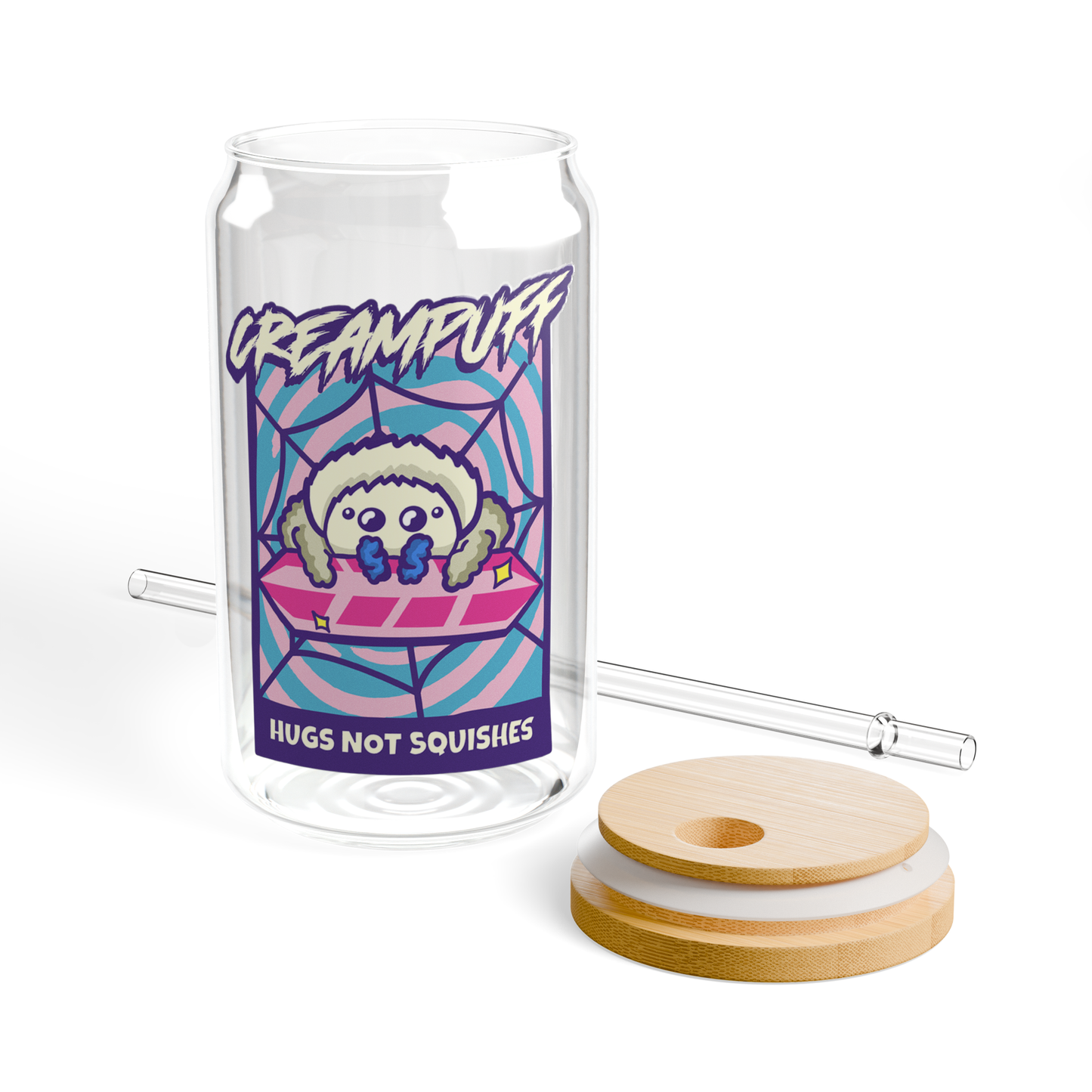 CREAMPUFF HUGS NOT SQUISHES SIPPER GLASS, 16OZ
