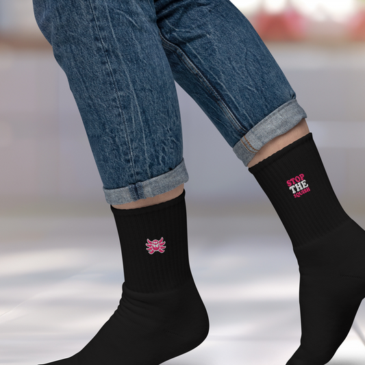STOP THE SQUISH EMBROIDERED CREW SOCKS